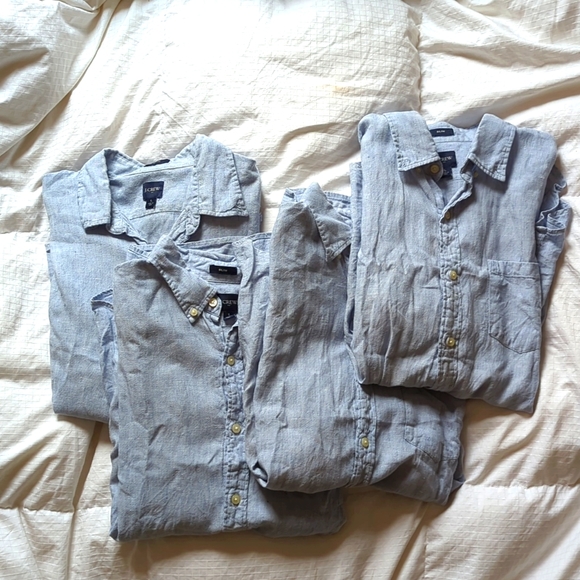 J Crew Large Slim Linen Long-sleeved Shirt, Light Blue - Picture 5 of 5